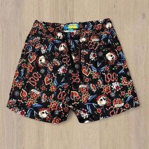 Surf Society Men's Black Floral & Tattoo Print Shorts